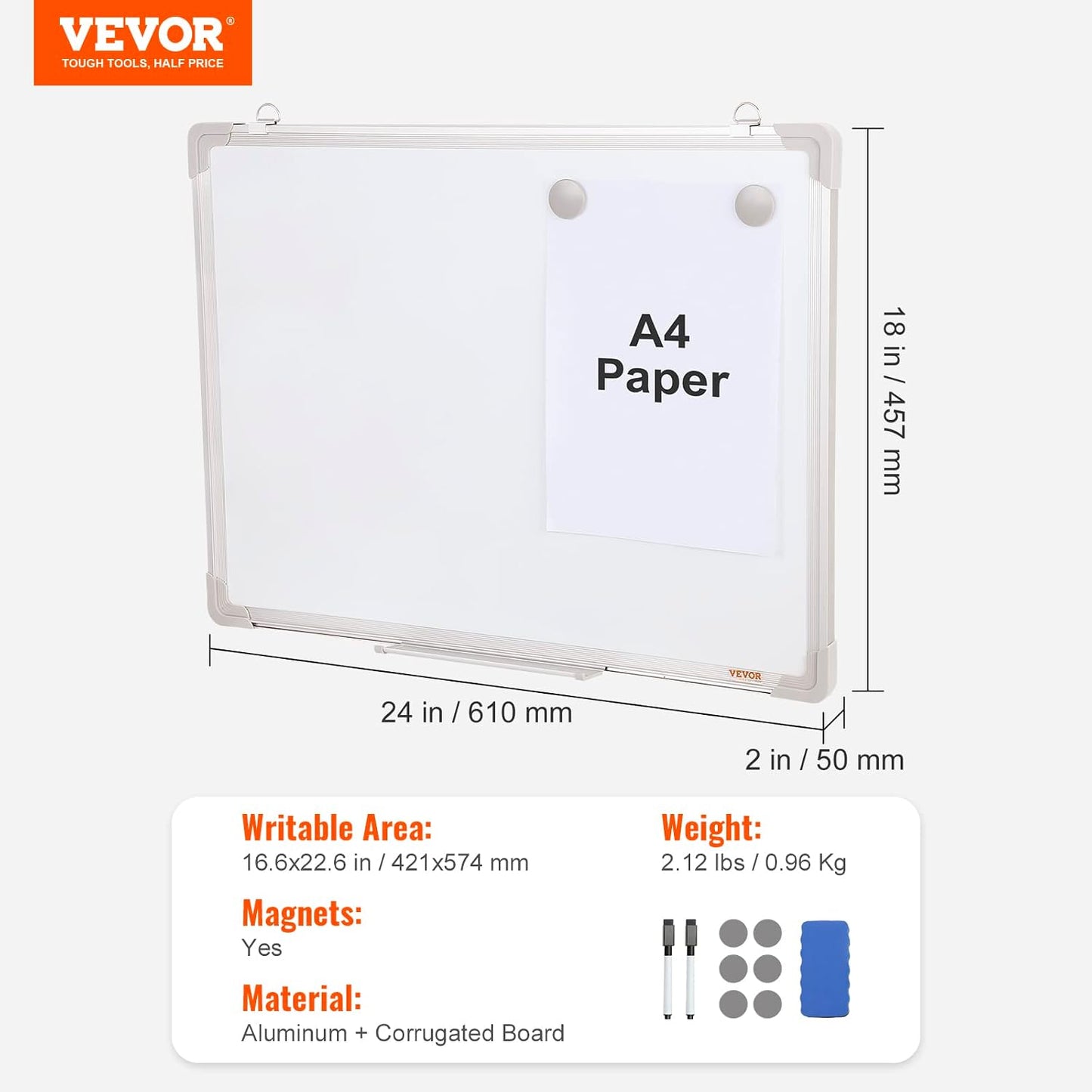 VEVOR Dry Erase Calendar for Wall, 36 x 24 Inches Whiteboard Calendar, Monthly Planner Magnetic Dry Erase Board, 1 Magnetic Erase & 2 Dry Erase Marker & Movable Tray for Restaurant Office Home School