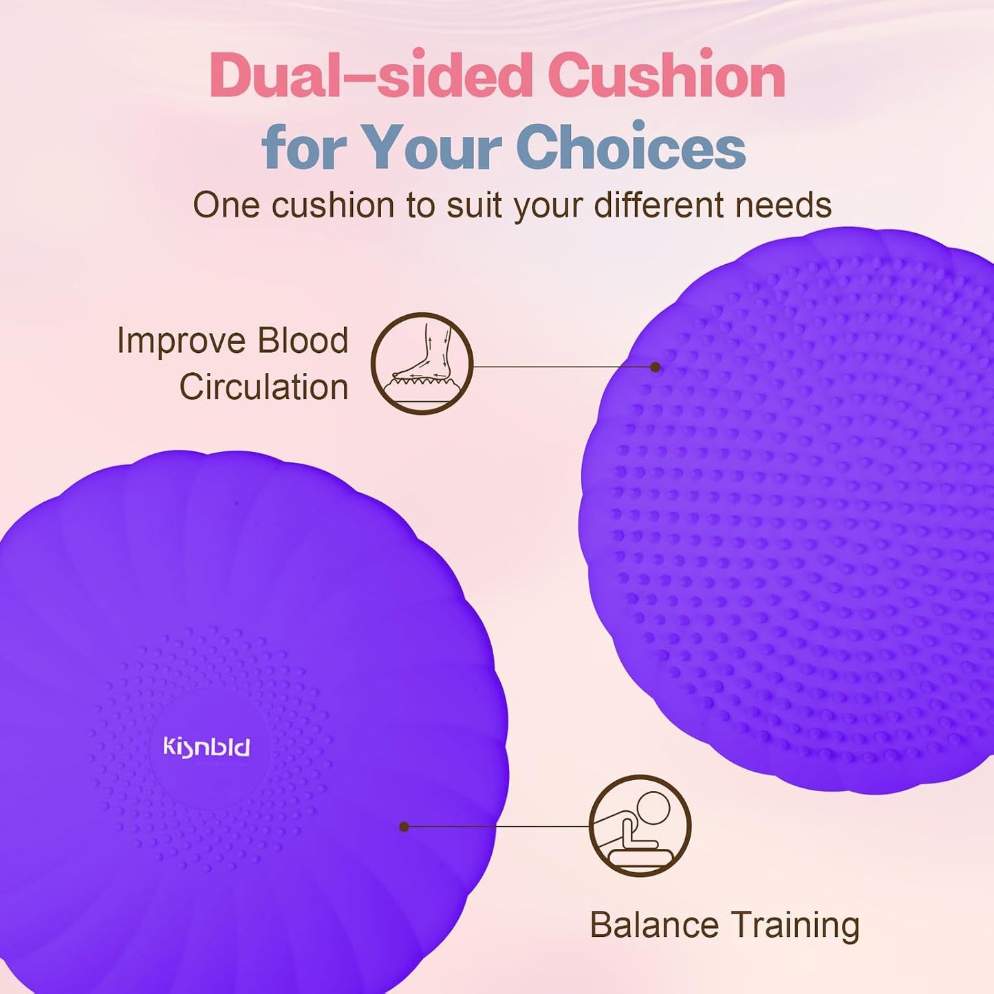 kisnbld Wobble Cushion, Extra Thick Wiggle Seat for Sensory Kids, Non-slip Balance Disc with Inflation Pump for Adults Core Strength, Posture Improvement & Physical Therapy (13.5in/34cm)