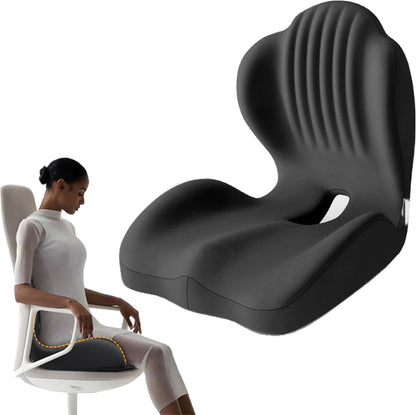 Posture and Seat Cushion, 2025 Upgrade Memory Foam L-Shaped Integrated Seat Cushions, Posture Corrector Seat Cushion for Lower Back Tailbone Protection, Lumbar Support (Black)