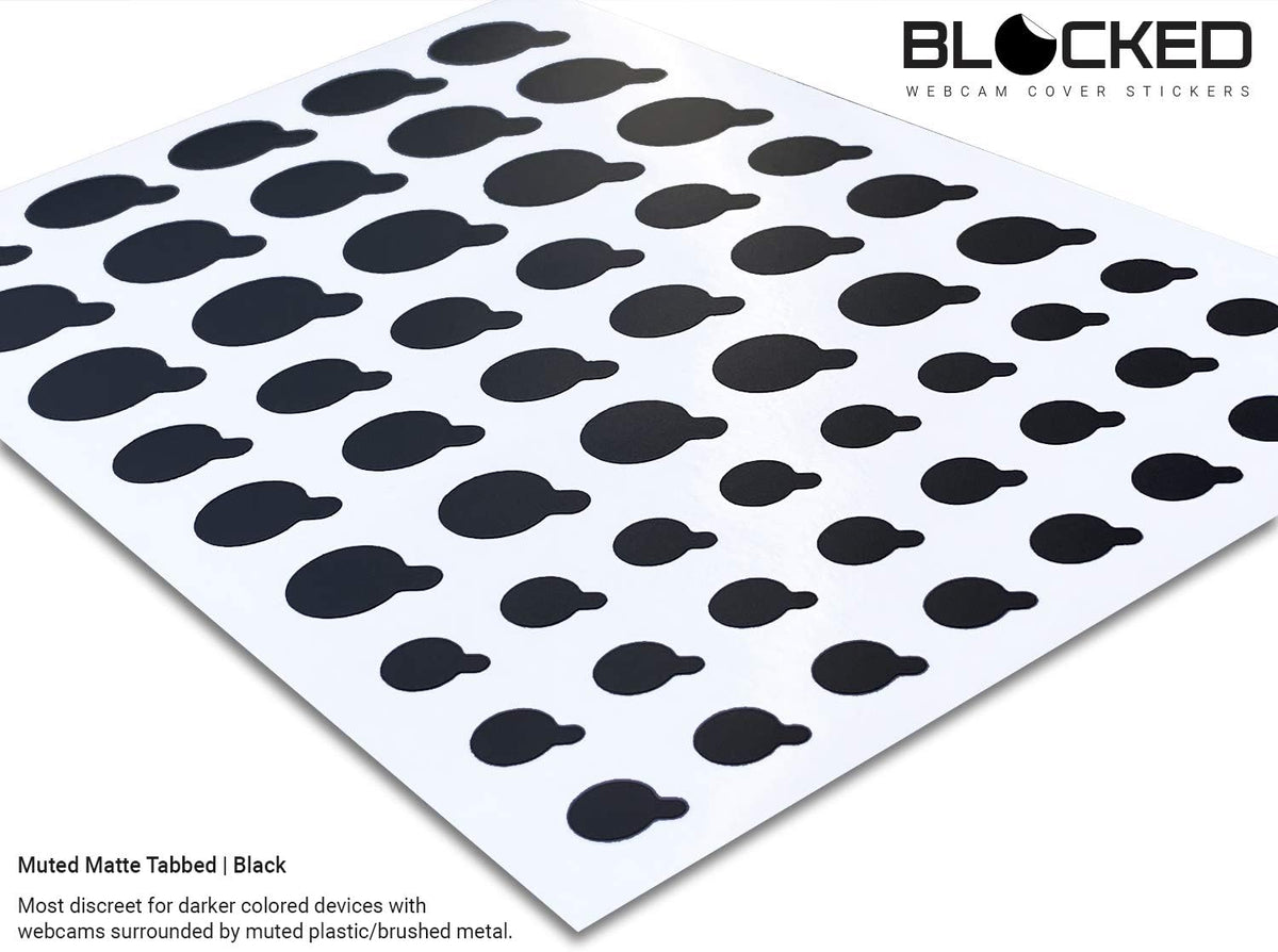 Blocked Original Vinyl Webcam Cover Stickers | Restickable & Stackable Privacy Covers | for All Camera-endable Devices | 3-Sizes | 57 Black Tabbed (Muted Matte)