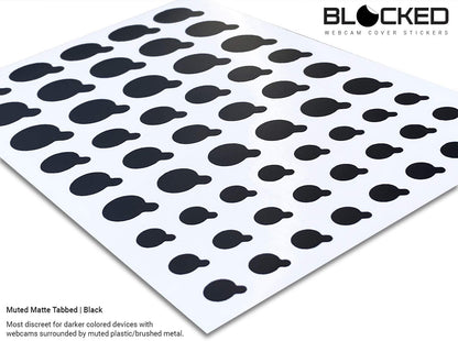 Blocked Original Vinyl Webcam Cover Stickers | Restickable & Stackable Privacy Covers | for All Camera-endable Devices | 3-Sizes | 57 Black Tabbed (Muted Matte)