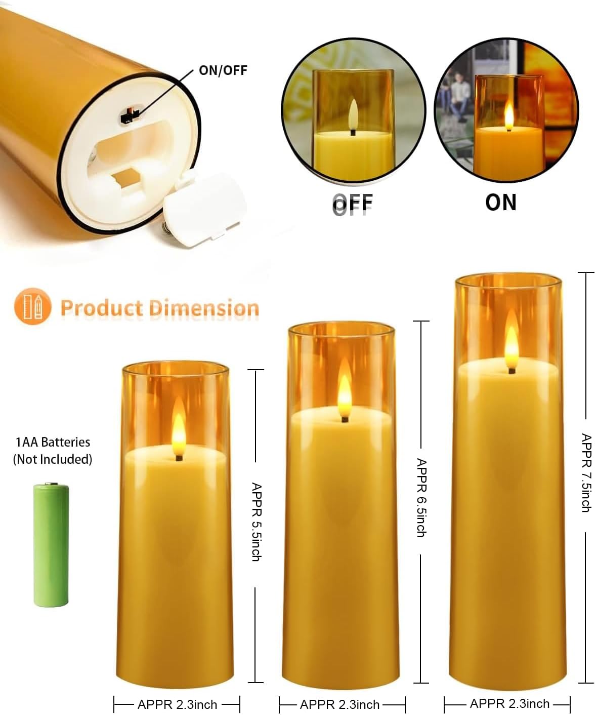 kakoya Flickering Flameless Candles Battery Operated with Remote and 2/4/6/8 H Timer Acrylic Led Pillar Candles Pack of 9 (appr D2.3"xH5.5"6.5"7.5")with Realistic 3D Wick Candles for Home Decor(White)