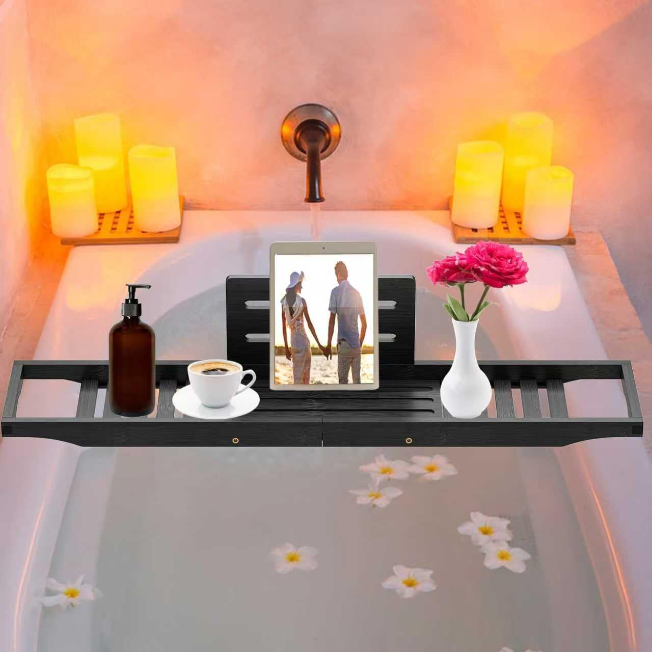 Bathtub Tray Caddy - Bath Tray - Bath Tub Table Tray Caddy - Bamboo Bath Tray for Tub