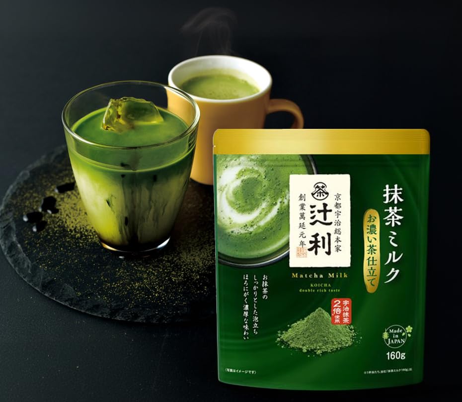 Matcha Milk Uji Double Rich Latte by Tsujiri, 150g Resealable Bag Made in Kyoto Japan