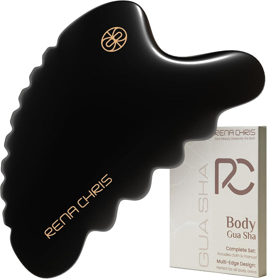 Rena Chris Body Gua Sha Tools, Natural Xiuyan Jade Guasha Tool, Manual Massage Sticks for Jawline Sculpting and Puffiness Reducing, Whole Body Skin Care Massager (Green)