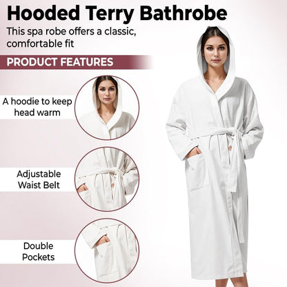 KAHAF COLLECTION Women Hooded 100% Cotton Terry Bathrobe, Soft Absorbent Quick Dry Robe for Spa, Shower & Home Wear
