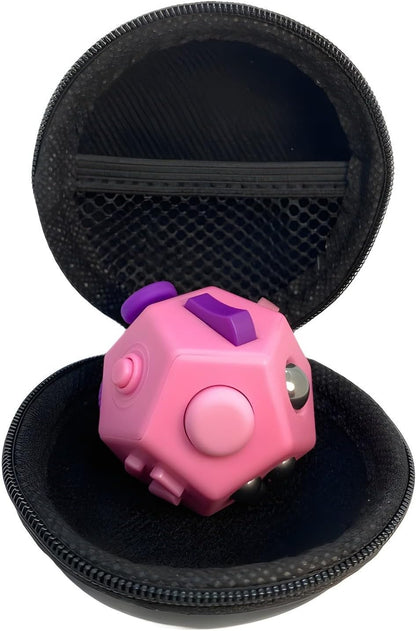 Small Fidget Toys Cube, Small Fidget Toy - 12 Sides Decompression Cube Anti Anxiety and Relief Stress Improve Focus Creative Unique Fidget Toy for Kids and Adults, with Carry Case(Black E1)