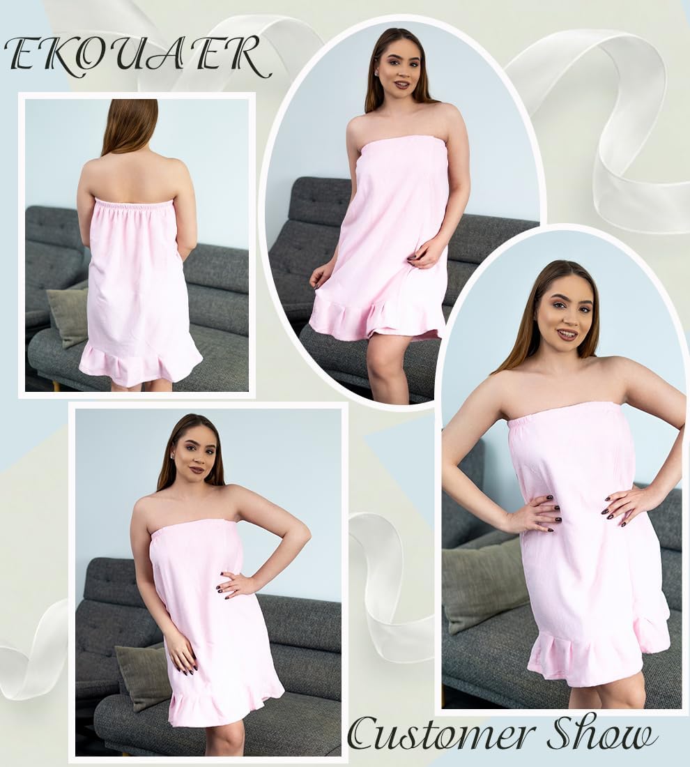 Ekouaer Towel Wrap for Women With Velcro Ruffle Wrap Robes
