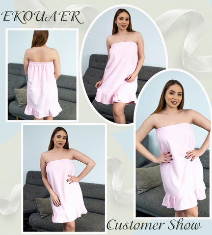 Ekouaer Towel Wrap for Women With Velcro Ruffle Wrap Robes
