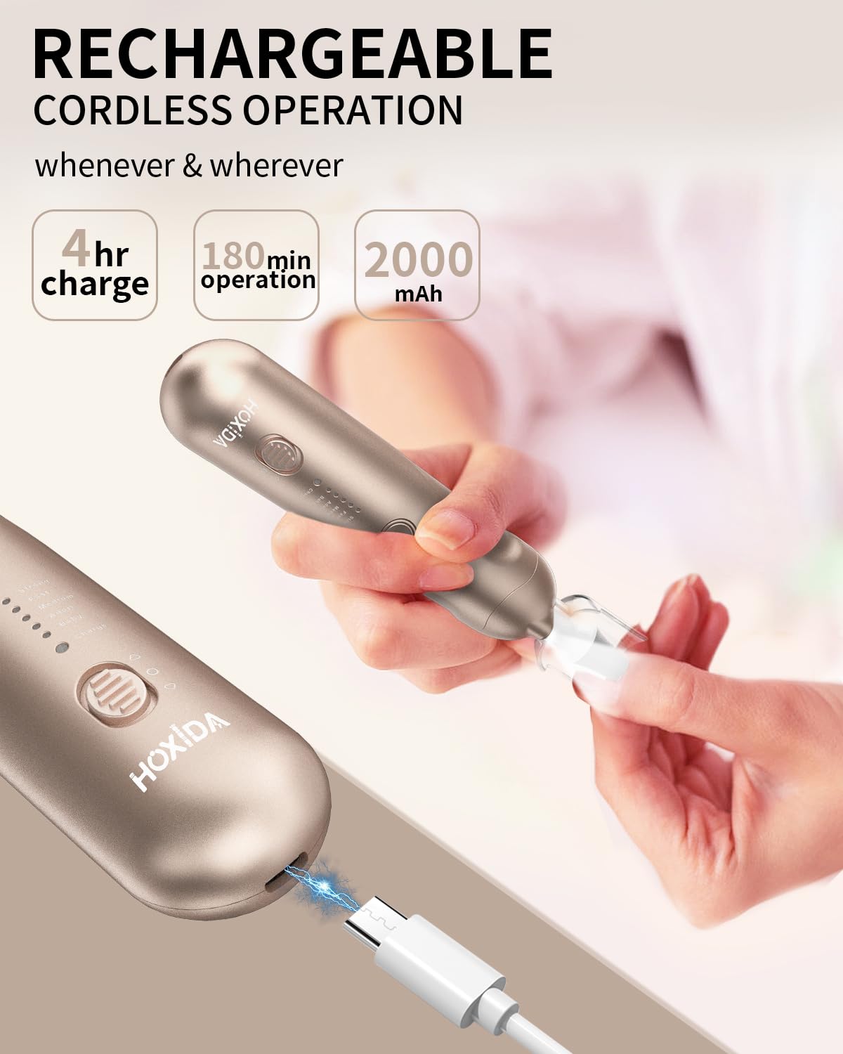 Hoxida Manicure Pedicure Kit, Professional Nail Grinder for Senior Thick Toenail, Cordless Electric Nail File, 5 Speeds Pedicure Tools for feet Callus Remover, Nail Drill for Women Hand Feet Care