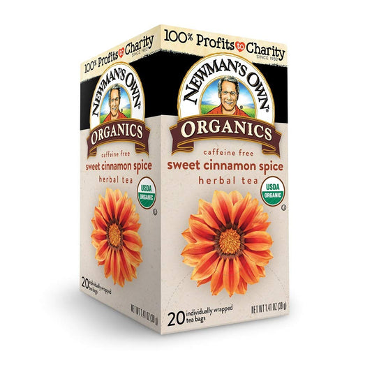 Newman's Own Organics Sweet Cinnamon Spice Herbal Tea, USDA Certified Organic and Kosher, Invigorating & Aromatic Herbal Tea Blend, Organic Ingredients, 20 Individually Wrapped Tea Bags (Pack of 6)