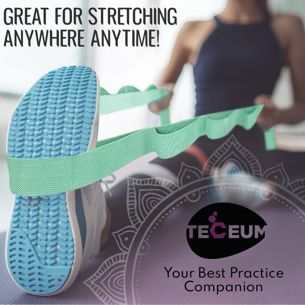 TECEUM Stretching Strap with 10 Loops for Physical Therapy & Rehab | Non-Elastic Yoga Stretch Band for Hamstring, Leg, Hip & Knee Rehab, Pilates, Flexibility & Mobility Exercises for Men & Women