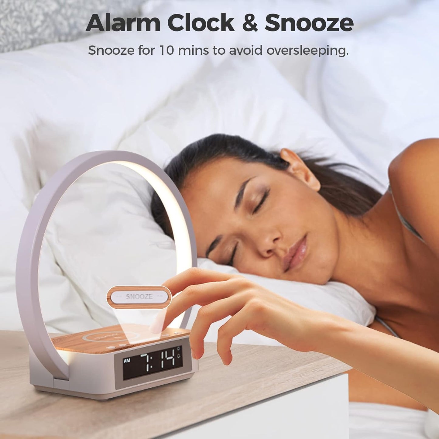 Sunrise Alarm Clock with Wireless Charging Desk Touch Lamp 3 Level Dimmable Wake-up Light Bedside Lamps for Bedroom Living Room,Sunrise Lamp with 10 Natural White Noise Sound 30/60/90 Mins countdown
