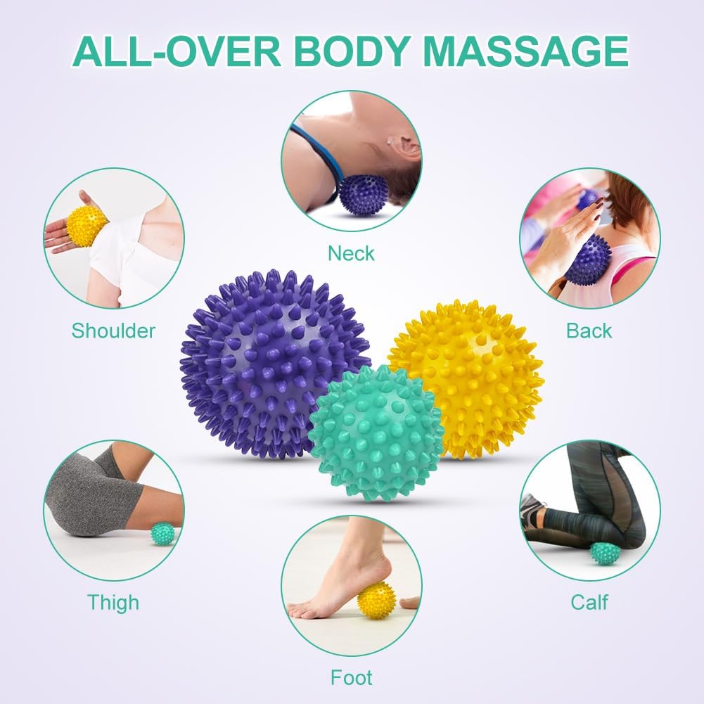 URAQT Spiky Massage Ball Set, 2 Pack Physical Therapy Massage Balls, Hard Lacrosse Ball & Spiky Massage Ball for Myofascial Release and Trigger Point Deep Tissue Massage (Blue)