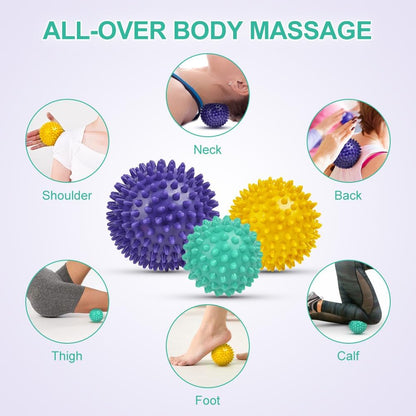 URAQT Spiky Massage Ball Set, 2 Pack Physical Therapy Massage Balls, Hard Lacrosse Ball & Spiky Massage Ball for Myofascial Release and Trigger Point Deep Tissue Massage (Blue)