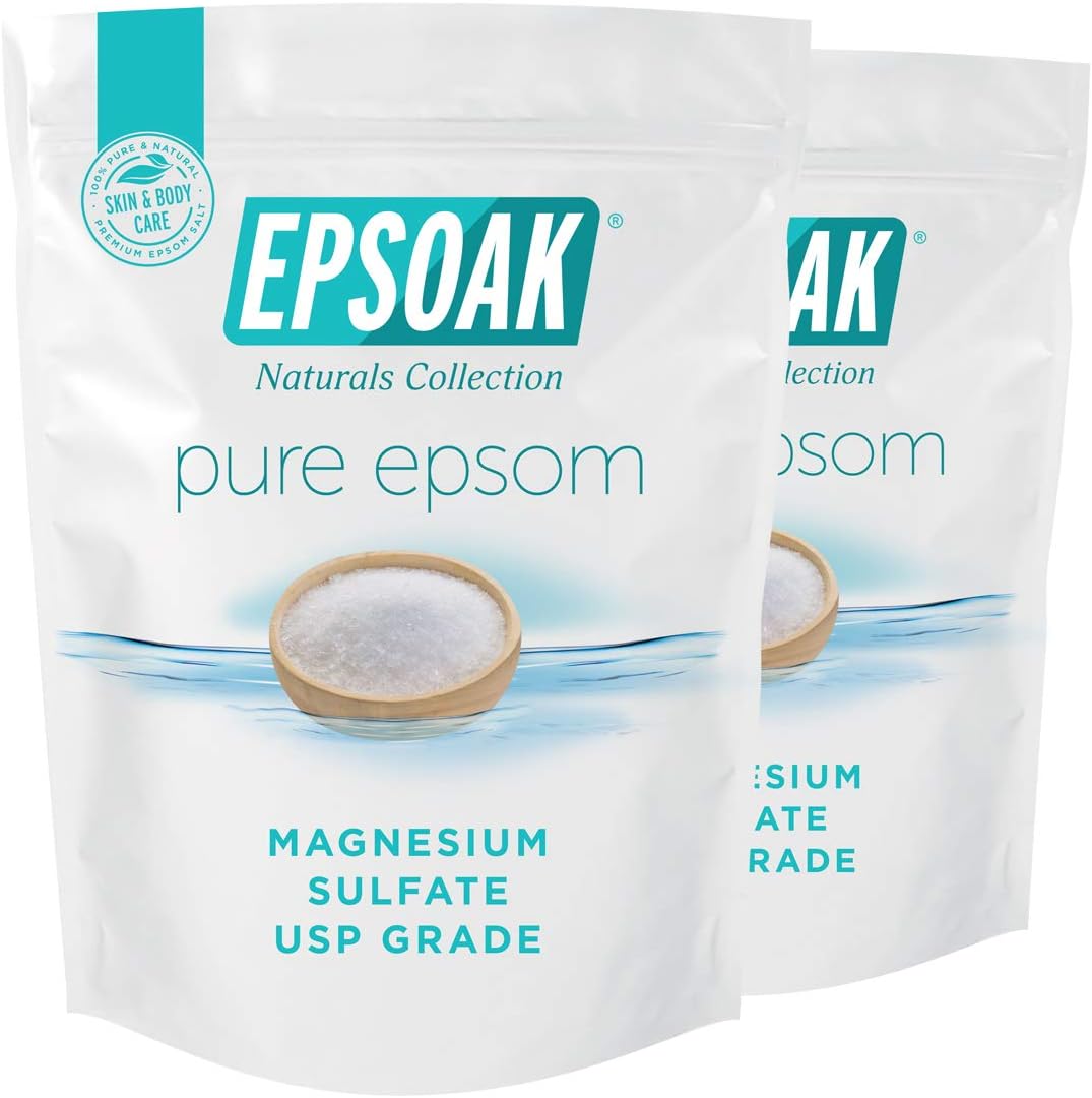 Epsoak Epsom Salt 38 lb. Magnesium Sulfate USP. (Qty. 2 x 19 lb. Bags) Resealable Epsom Salt Bag Unscented, Made in The USA, Cruelty-Free Certified
