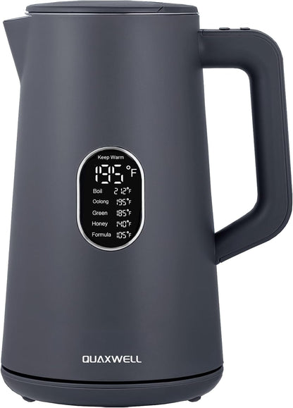 1.5L Electric Kettle Stainless Steel Double Wall Cold Touch Tea Kettle, Quick Boil, 5 Temperature Control, LED Display, Auto Shutoff, Warm Function, Green