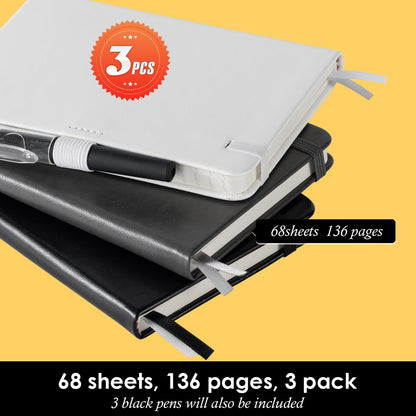 NIRMIRO (3 Pack) Pocket Notebook Small Journal with Pen, 3.7" x 5.7", A6 Mini Notebook for Women Men Work Writing, Hardcover Small Pocket Notepad with 100Gsm Premium Thick Lined Paper, Black Leather