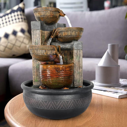 15.7" H 4-Tier Indoor Tabletop Waterfall Fountain with LED Lights Desktop Fountains Calming Sound for Home Office Decor (15.7''H)