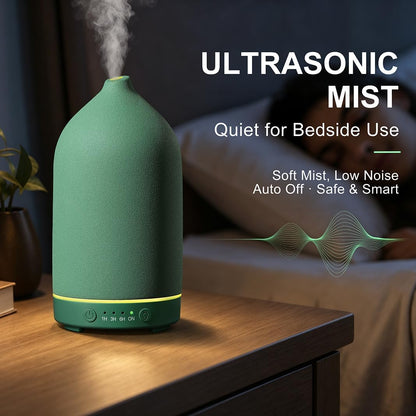 Gooamp 200ML Ceramic Essential Oil Diffuser for Home - Ultrasonic Aromatherapy Diffuser Humidifier with 7 Color LED Lights, Auto Shut-Off, 3 Timers for Bedroom, Office, Yoga, Black