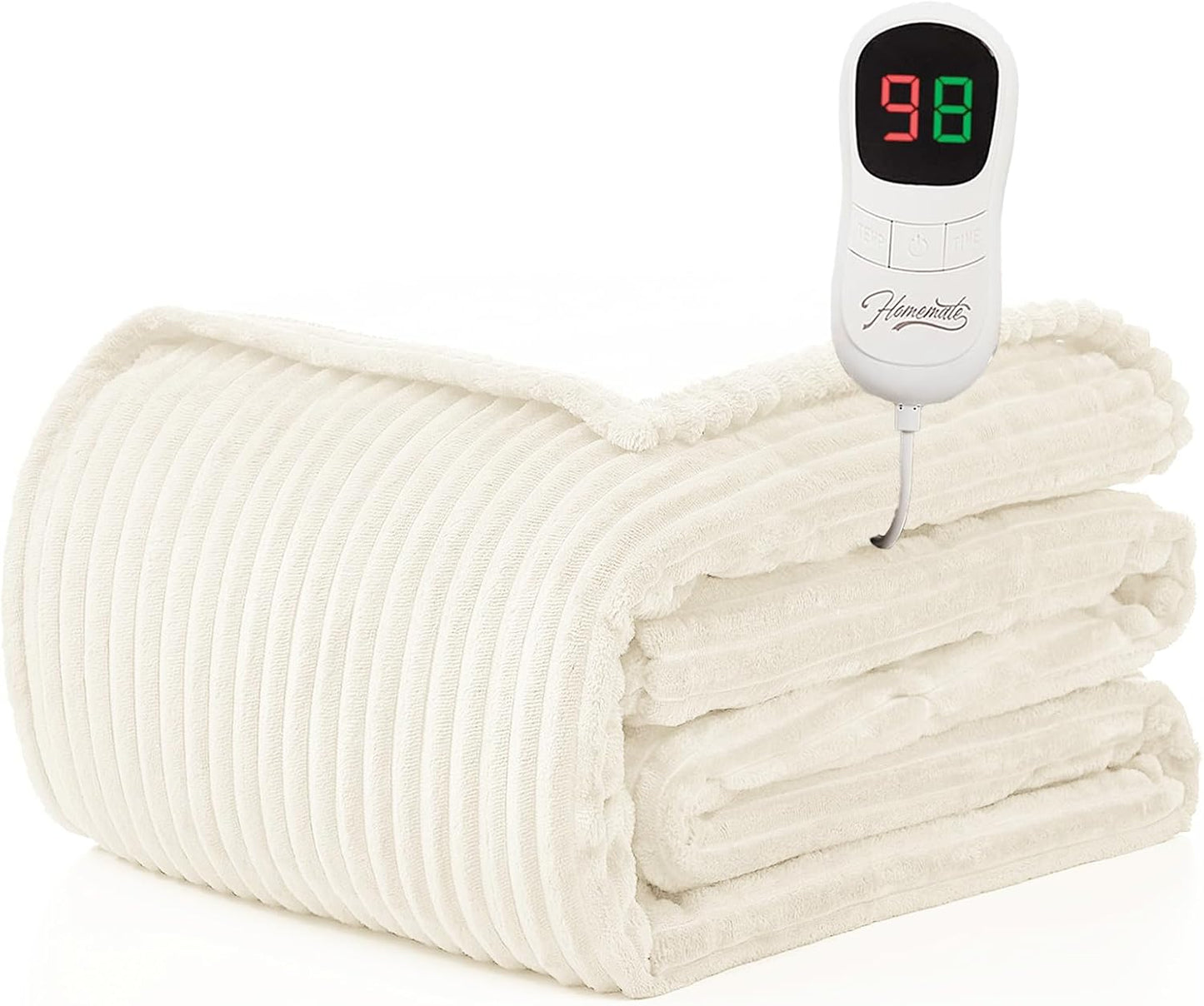 Homemate Heated Blanket Electric Throw - 50"x60" Heating Blanket Throw 1/2/4/6/8 Hours Auto-Off 10 Heat Levels Over-Heat Protection Soft Flannel Sherpa Heater ETL Certification