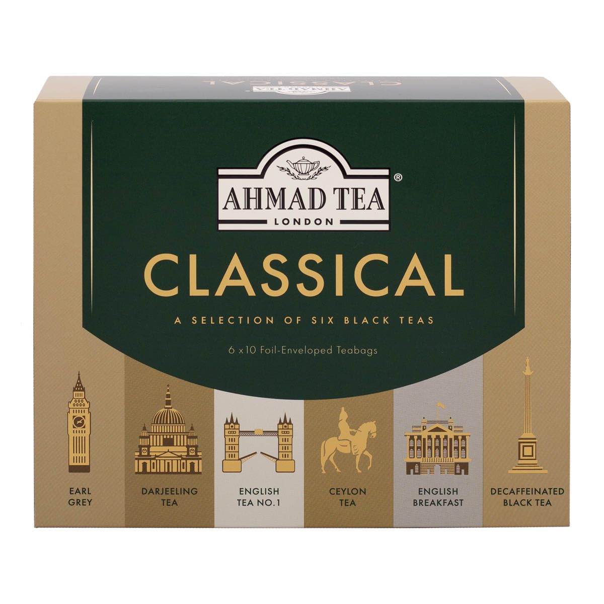 Ahmad Tea Variety Gift Box, 60 Foil Enveloped Teabags, Twelve Teas, 1 Count