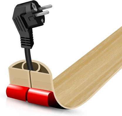 Floor Cord Cover Self Adhesive Cord Hider,10FT Cable Management, Extension Strip Protector for Wires, Prevent Cable Trips for Offices, Gyms, Exhibitions Cavity 0.39"(W) x 0.27"(H) BrownWood