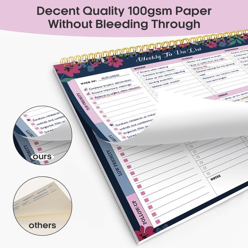 Taja Weekly To Do List Notepad with 52 Undated Sheets（8.5"×11"）- Weekly Desk Planner for Women & Man, Work and Home -1 Pack Violet Dream