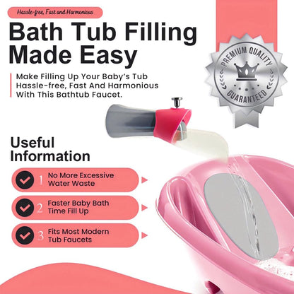 Bath Helper - Bath Tub Faucet Extender - Guides Water Directly from Faucet to Baby Bath Tub Without Excessive Water Waste and Splashing (Clear White)