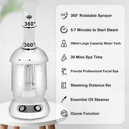 Facial Steamer, Nano Ionic Face Steamer for Facial Deep Cleaning Portable Ozone Steamer with Extendable 360° Rotating Arm, Humidifier for Home Salon Spa or Personal Care (Blue)