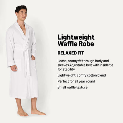 Amazon Essentials Men's Lightweight Cotton Waffle Bath Robe, Mid-Length Loungewear (Available in Big & Tall)