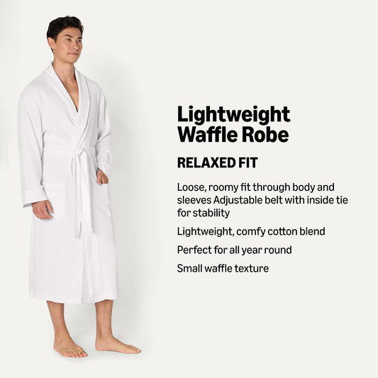 Amazon Essentials Men's Lightweight Cotton Waffle Bath Robe, Mid-Length Loungewear (Available in Big & Tall)