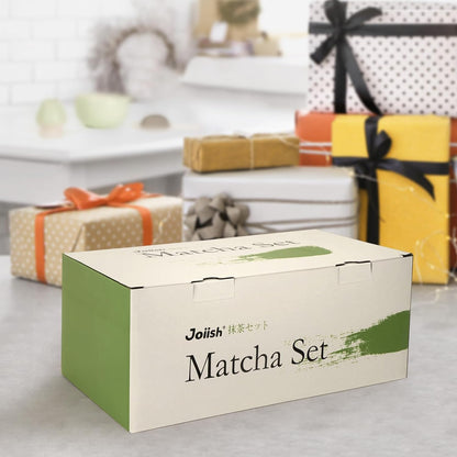 Joiish Matcha Whisk Set, Matcha Kit 10-Pcs, Bamboo Whisk and Ceramic Bowl with Spout & Measuring Spoon & Cup, Japanese Ceremony Matcha Tea Powder Making Tools, Light Green