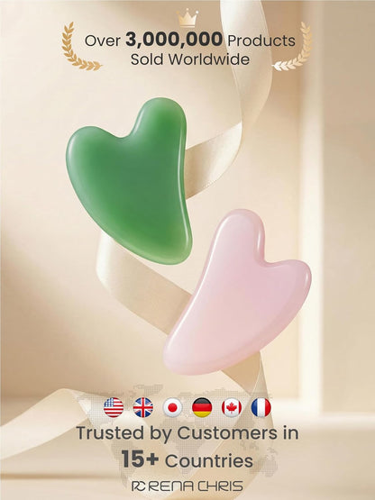 Rena Chris Gua Sha Facial Tools: Jade Stone Guasha Tool for Face Acupuncture Therapy, Facial Massager for Jawline Sculpting and Puffiness Reducing (Green)