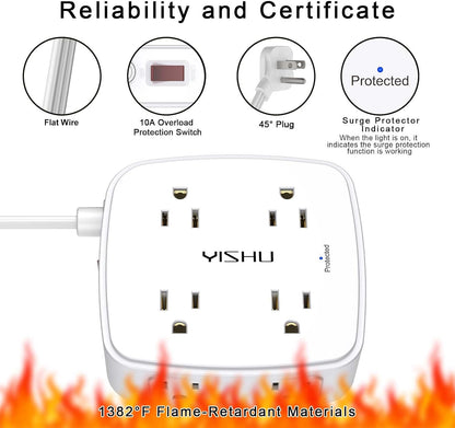 YISHU 6Ft Surge Protector Power Strip with 8 Widely Outlets & 4 USB Ports