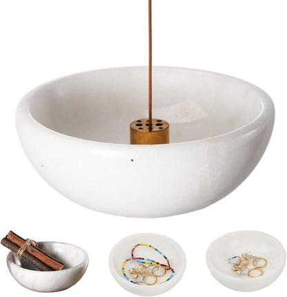 Koville Italian Travertine Incense Holder, 6" Incense Holders for Sticks, Sturdy Incense Burner Ash Catcher, Ideal for Meditation, Relaxing, Easy to Clean