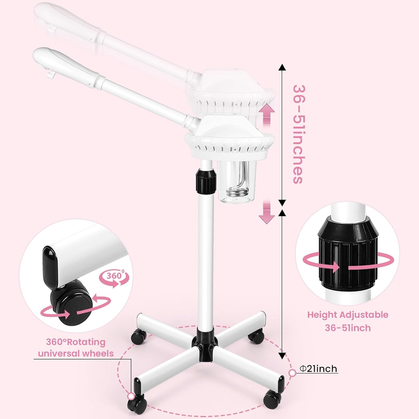 Retain time Facial Steamer, Face Steamer on on Wheels with More Steam, Adjustable Height for Face Steamer Suitable for Personal Home and Professional Personal Care Places，Moisturizing and Hydrating.