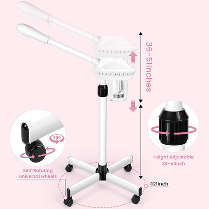 Retain time Facial Steamer, Face Steamer on on Wheels with More Steam, Adjustable Height for Face Steamer Suitable for Personal Home and Professional Personal Care Places，Moisturizing and Hydrating.