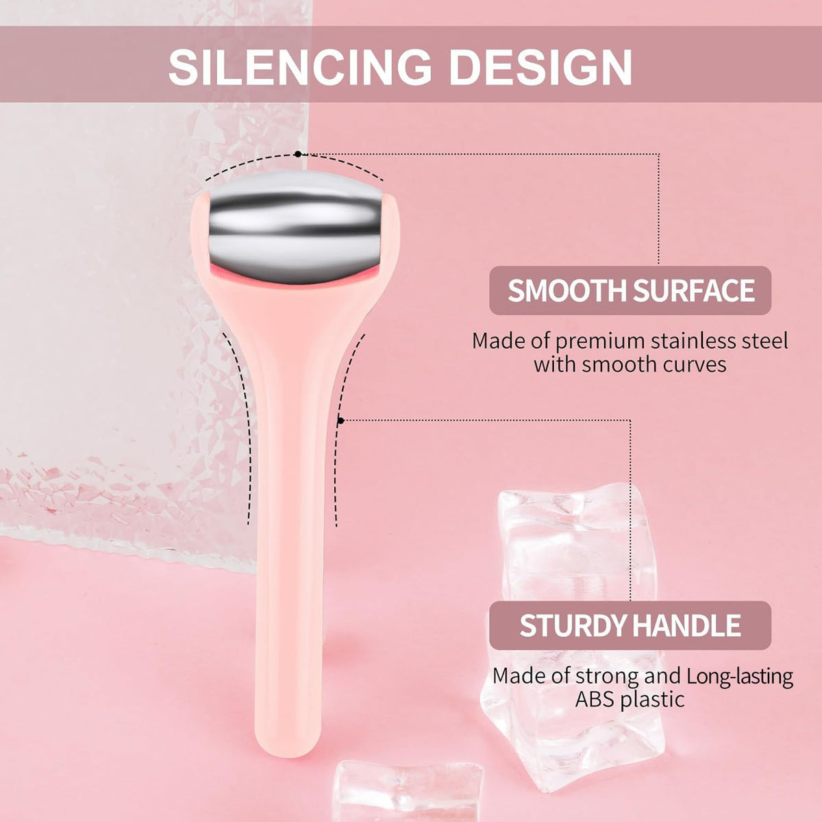 Ice Roller for Face and Eye 2 Pcs,Face Roller Skin Care for Puffiness,Migraine,Pain Relief,Eye Roller For Puffy Eyes Dark Circles,Stainless Steel Facial Roller (Pink)