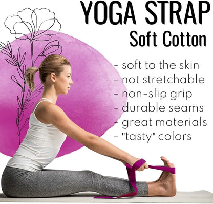 TECEUM 2 IN 1 Yoga & Mat Strap for Stretching – Cotton – 6/8/10 ft