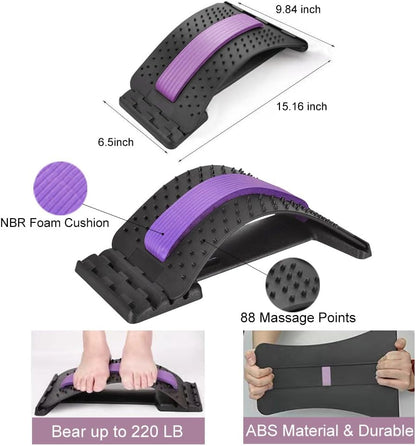 Back Stretcher for Lower Back Pain Relief, 4 Level Adjustable Lumbar Cracker Board Massager, Stretching Device for Scoliosis, Sciatica (Purple)