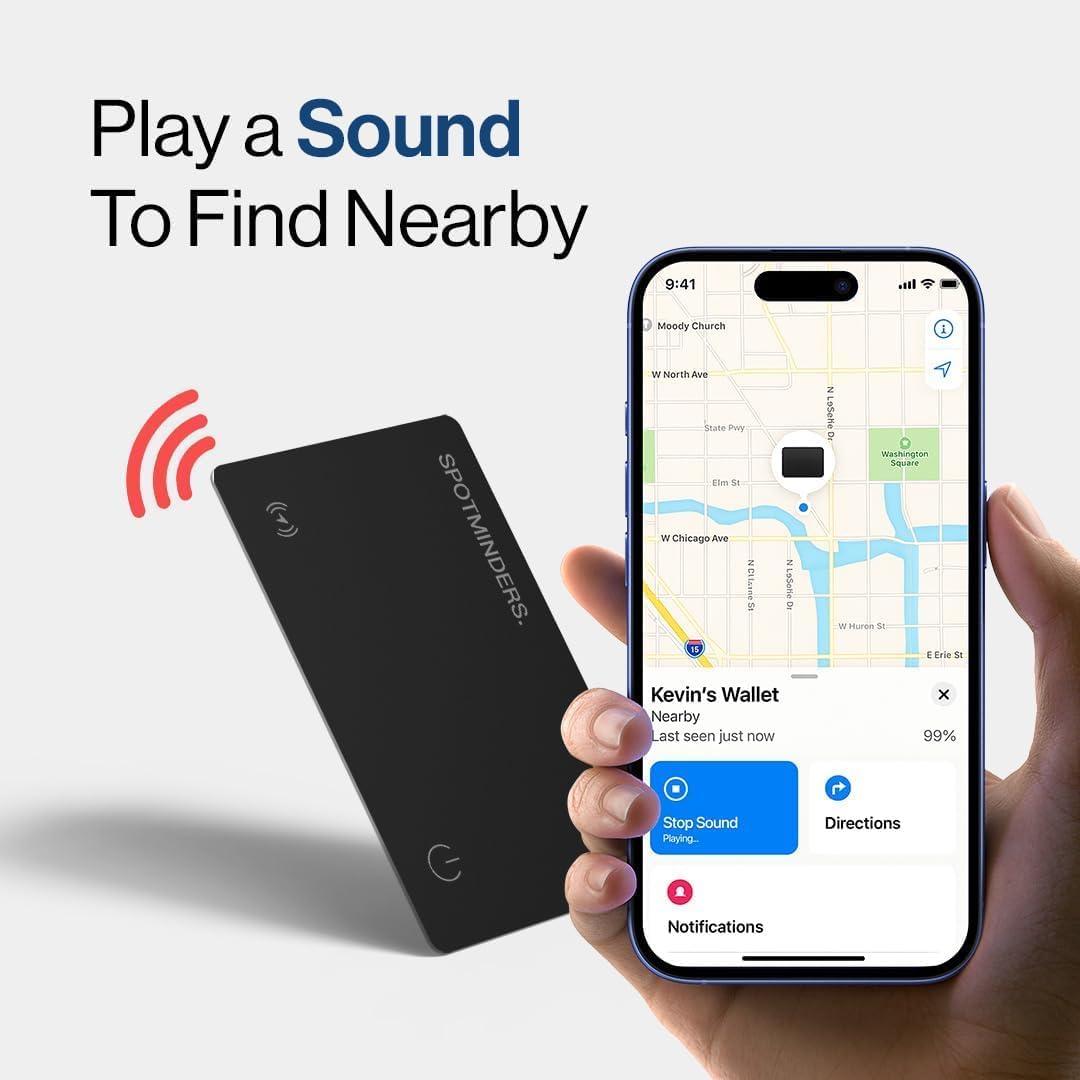 SPOTMINDERS Apple MFi Certified Wallet Tracker PRO Works with Apple Find My IP68 Rechargeable Tracking Card for Wallet Luggage Passport 0.07in Slim Credit Card Design Item Finder