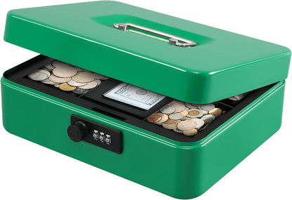 KYODOLED Small Cash Box with Combination Lock & Removable Money Tray, Black