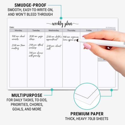 321Done Undated Weekly Planner Notepad, Jumbo 11x17 Desk Pad - 50 Tear-Off Sheets, Weekday Monday-Friday Schedule, Daily Task Planner for Home, Office & Student Use - Made in USA