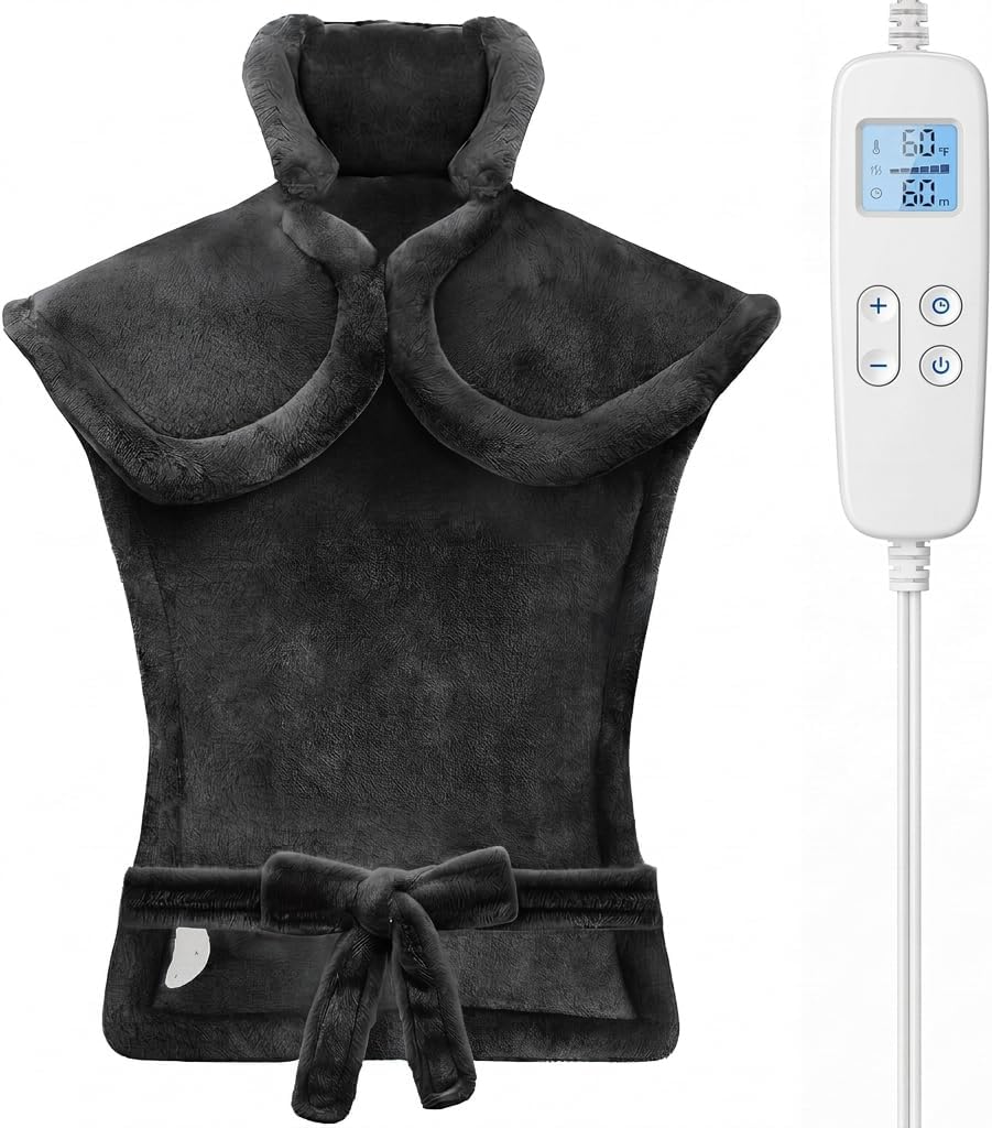 Weighted Electric Heating Wrap : 6 Temps & 3 Timers, Neck/Deep Black