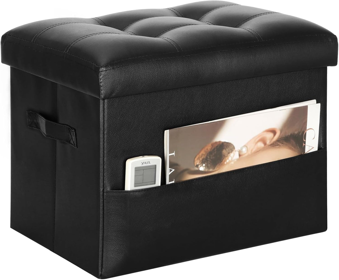 BelugaHelper Storage Ottoman Foot Rest Stool, Foldable Leather Footstool Storage Bench with Thicker Foam Padded Seat. Foot Rest Under Desk for Living Room Bedroom 350 lbs, 17x13x13 in, Brown