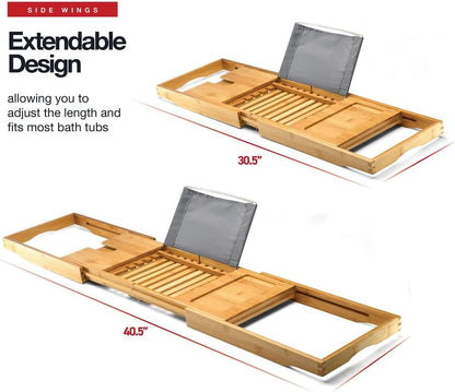 Luxury Foldable Bathtub Tray Caddy - Waterproof Wood Bath Tray for Tub, Expandable Size Fits Most Tubs, Bathroom Accessories for New Home & Mothers, Birthday Gifts for Mom