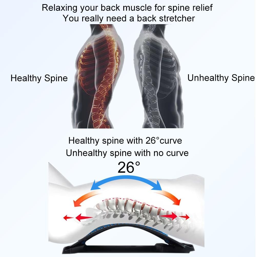 Back Stretcher for Lower Back Pain Relief, 4 Level Adjustable Lumbar Cracker Board Massager, Stretching Device for Scoliosis, Sciatica (Purple)