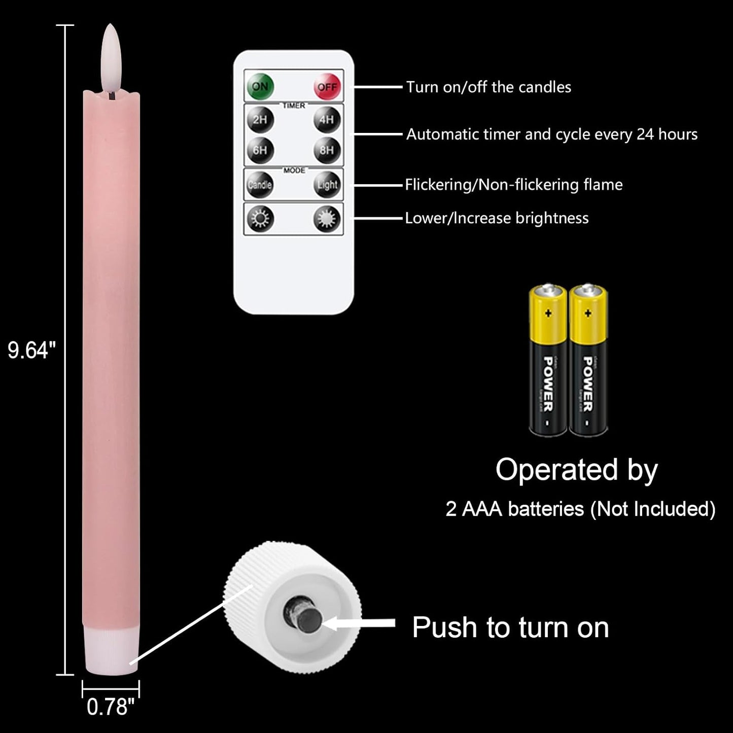 GenSwin Flameless Ivory Taper Candles Flickering with 10-Key Remote, Battery Operated Led Warm 3D Wick Light Window Candles Real Wax Pack of 6, Christmas Home Wedding Decor(0.78 X 9.64 Inch)