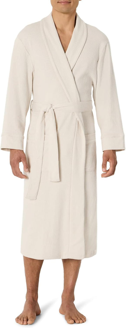 Amazon Essentials Men's Lightweight Cotton Waffle Bath Robe, Mid-Length Loungewear (Available in Big & Tall)